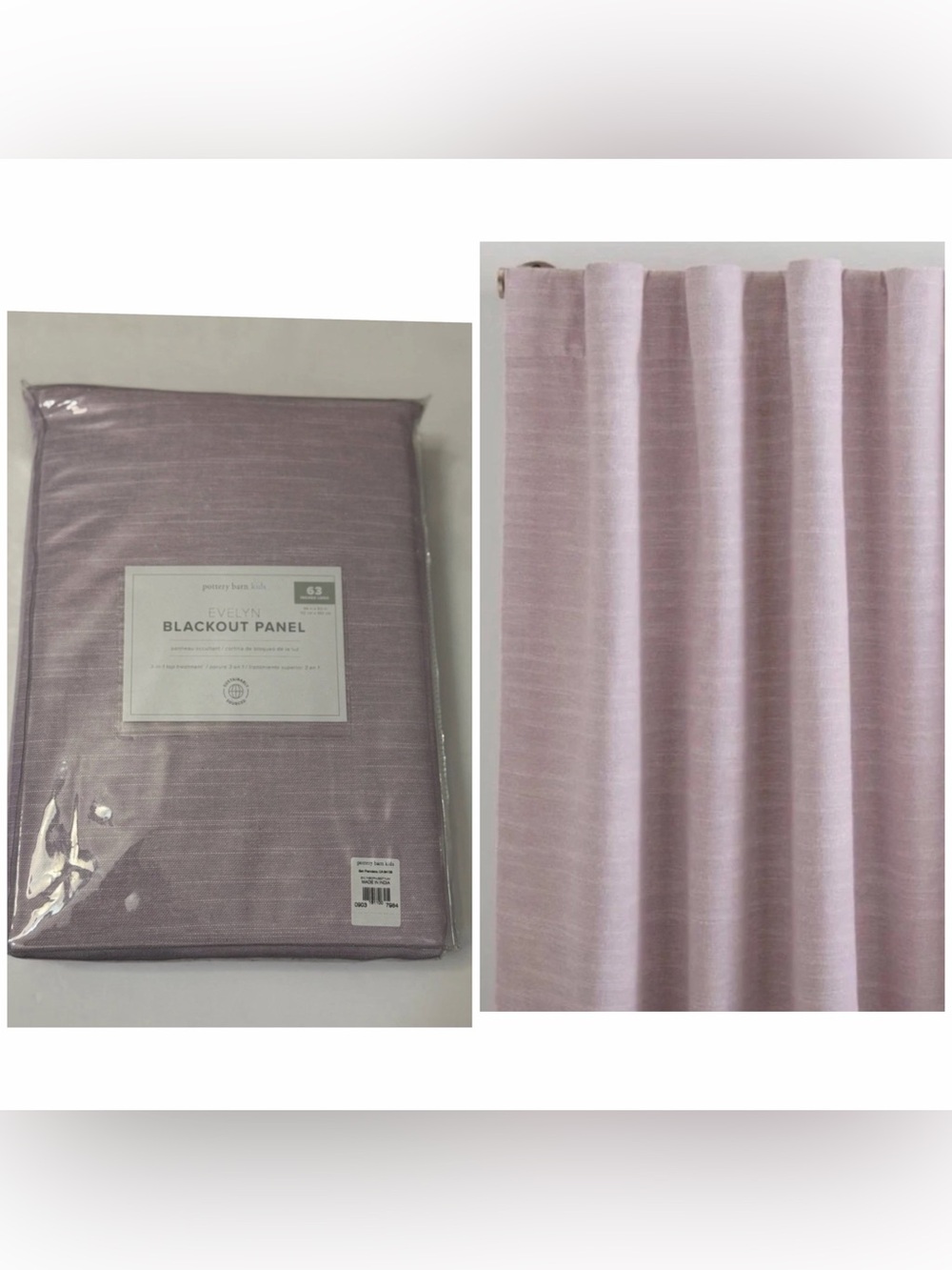 NEW Pottery Barn Kids Evelyn Blackout 1 Panel 44x63 Lavender Purple Linen Blend
